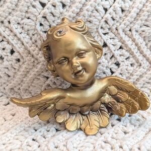 Vintage Adriane Japan Gold Cherub Angel Wall Hanging Plaque Mid Century Decor